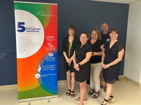 Les membres de l’Alliance en RAC du regroupement 5FC (2025). De gauche à droite : Jeanne Blackburn Murray (Cégep de Chicoutimi), Mireille Lalancette (Cégep de St-Félicien), Suzie Girard (UQAC), Simon Collin (Collège d'Alma) et Mélanie Bisson (Cégep de Jonquière)